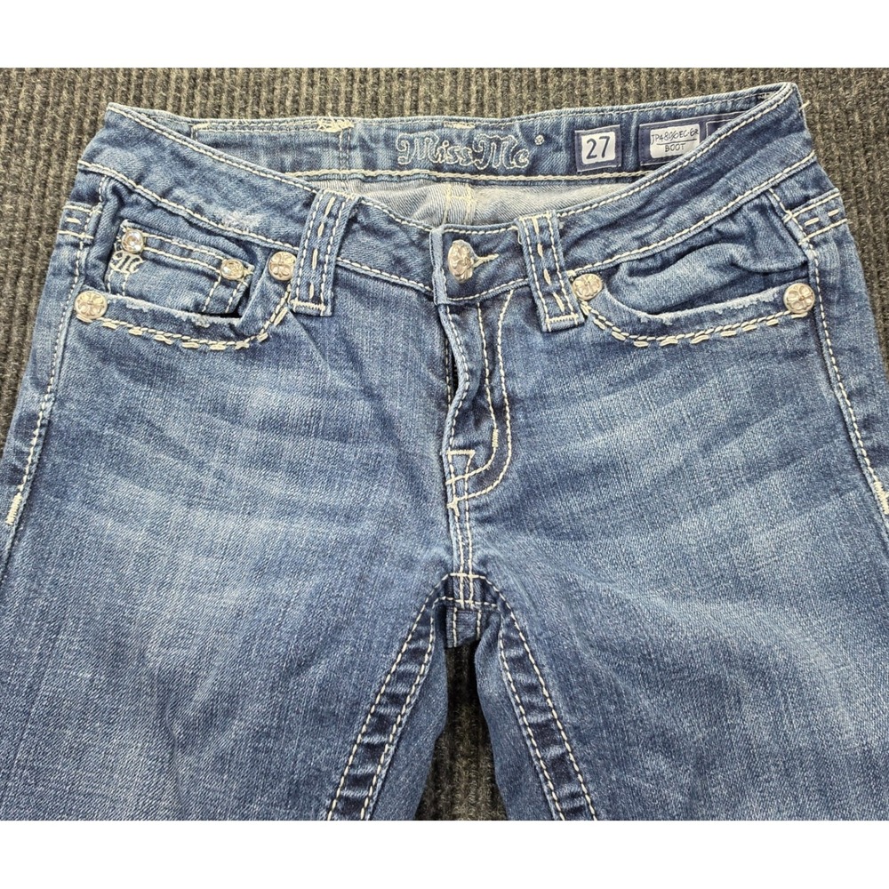Miss Me Bootcut Jeans Womens 27 Dark Blue Excellent Rhinestone JP4896EC-6R